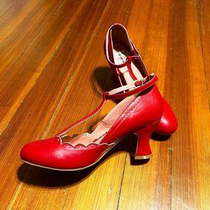 Bettie Page Shoes by Ellie Red T-Straps Vintage Heels New